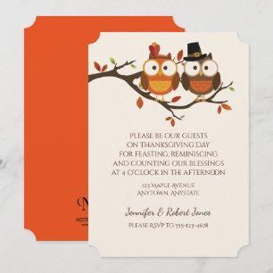 Chouettes d'action de grâce mignonnes Invitation
