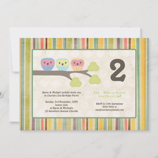 Chouettes de caricatures mignonnes Invitation rétr (Dos)
