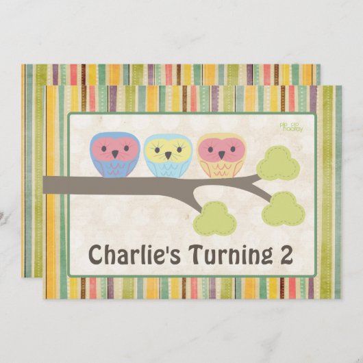 Chouettes de caricatures mignonnes Invitation rétr (Devant / Derrière)