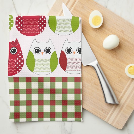Chouettes de Noël Microfibre Serviette de cuisine (Quart Plié)
