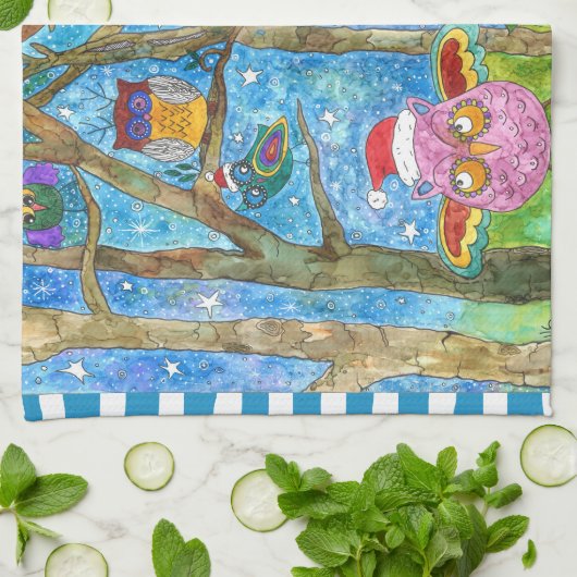 Chouettes de Noël mignonnes en serviette de cuisin (Plié)