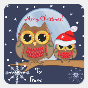 Chouettes de Noël mignonnes et autocollant de text