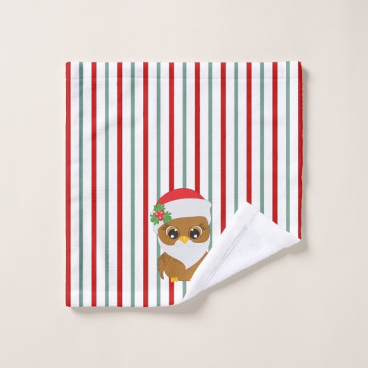 Chouettes de Noël sur Turquoise et rouge (Gant de toilette)