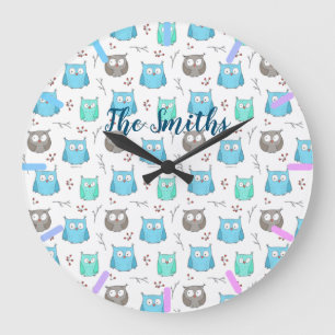 Chouettes et branches Motif Grande horloge