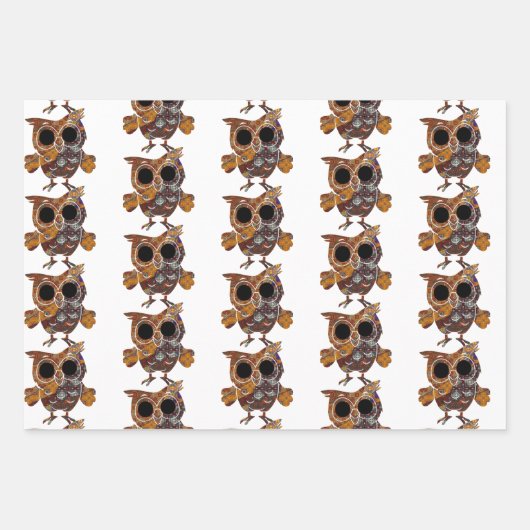 Chouettes Galore Papier à écouvillonnage Plat Set  (Devant 3)