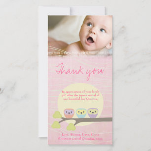 Chouettes mignonnes Merci rose bébé Carte photo