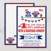 Chouettes patriotiques 4 juillet Invitation du Par (Devant / Derrière)