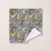 Chouettes, pipi, à travers, gris & jaune, feuille (Gant de toilette)