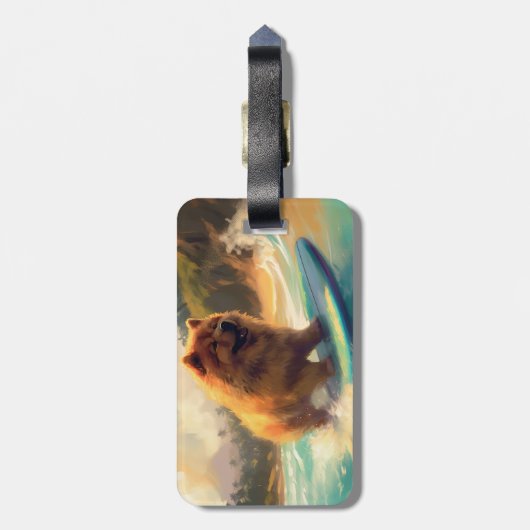 Chow Chow Beach Surfen Schilderij Bagagelabel (Achterkant verticaal)