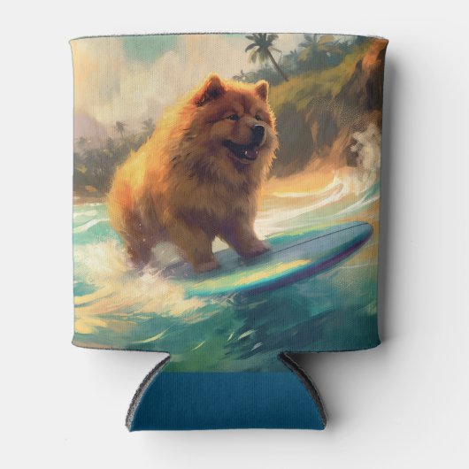 Chow Chow Beach Surfen Schilderij Blikjeskoeler (Voorkant)