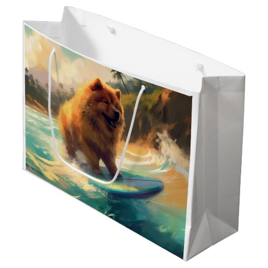 Chow Chow Beach Surfen Schilderij Groot Cadeauzakje (Voorkant Gekanteld)