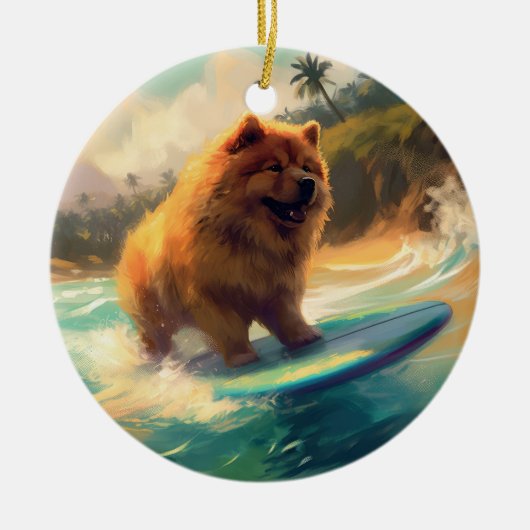 Chow Chow Beach Surfen Schilderij Keramisch Ornament (Voorkant)
