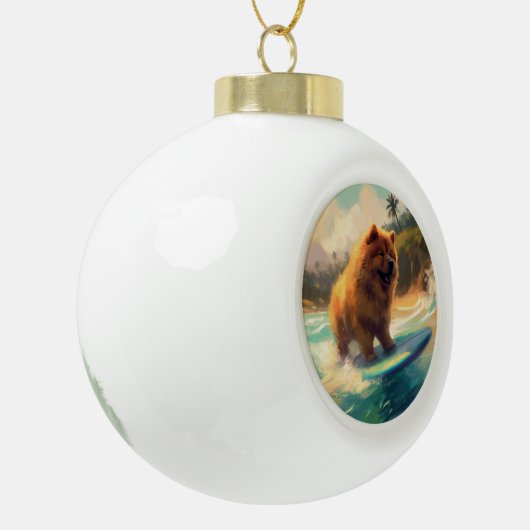 Chow Chow Beach Surfen Schilderij Keramische Bal Ornament (Links)