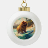 Chow Chow Beach Surfen Schilderij Keramische Bal Ornament (Voorkant)