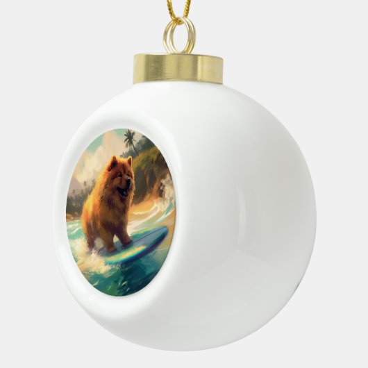 Chow Chow Beach Surfen Schilderij Keramische Bal Ornament (Rechts)