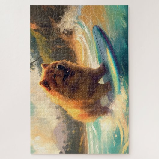Chow Chow Beach Surfen Schilderij Legpuzzel (Verticaal)