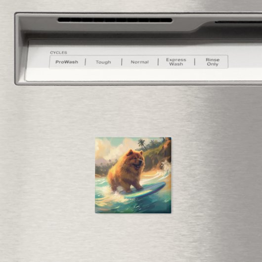 Chow Chow Beach Surfen Schilderij Magneet (Insitu (Vaatwasser))