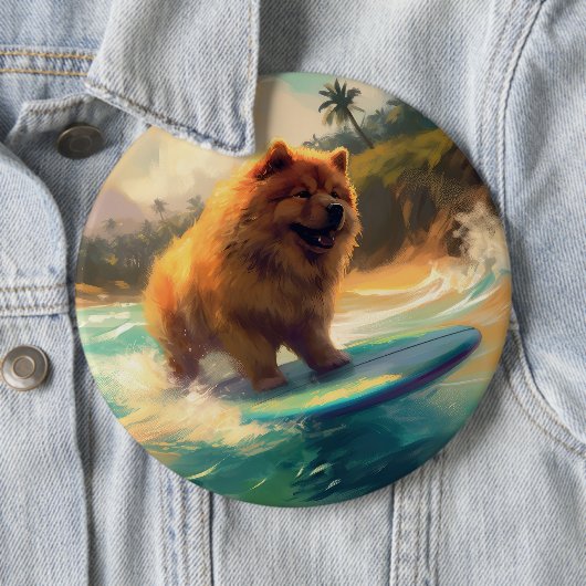 Chow Chow Beach Surfen Schilderij Ronde Button 6,0 Cm (In situ)