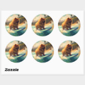 Chow Chow Beach Surfen Schilderij Ronde Sticker (Vel)