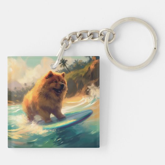 Chow Chow Beach Surfen Schilderij Sleutelhanger (Achterkant)