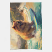 Chow Chow Beach Surfen Schilderij Theedoek (Verticaal)