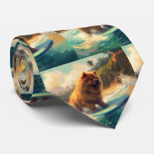 Chow Chow Beach Surfschilderswerk Stropdas (Opgerold)