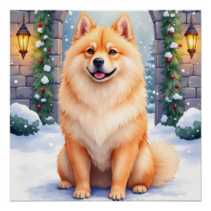 Chow Chow Besneeuwde Stenen Binnenplaats Kerst Kun Perfect Poster