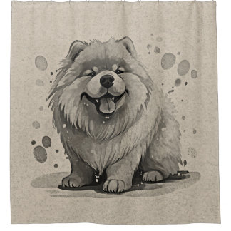 Chow Chow Breed Cartoon Puppy Dog Pose Bruin Douchegordijn