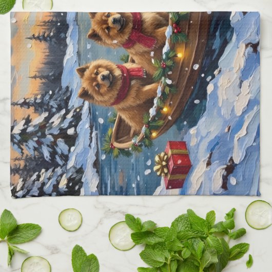 Chow Chow Christmas Boat Holiday Theedoek (Gevouwen)