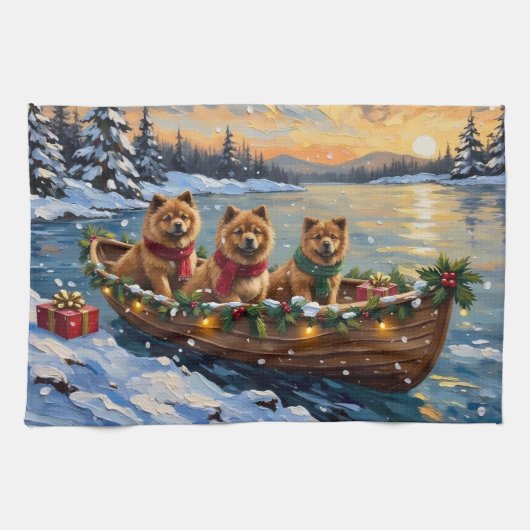 Chow Chow Christmas Boat Holiday Theedoek (Horizontaal)