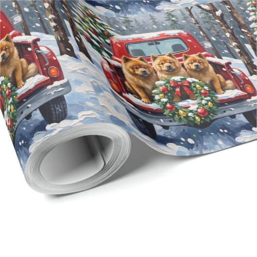 Chow Chow Christmas Red Truck Holiday Cadeaupapier (Rol Hoek)