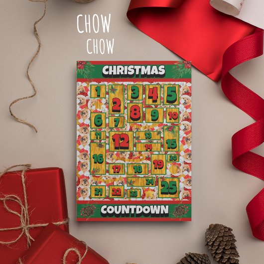 Chow Chow Dog Counting Kerstmis Advent Calendar Feestdagenkaart