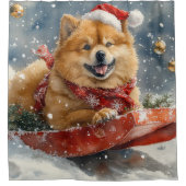 Chow Chow Dog in Sledge Laat het Sneeuw Kerstmis Douchegordijn (Voorkant)