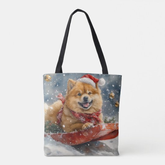 Chow Chow Dog in Sledge Laat het Sneeuw Kerstmis Draagtas (Achterkant)