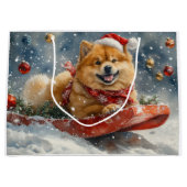 Chow Chow Dog in Sledge Laat het Sneeuw Kerstmis Groot Cadeauzakje (Voorkant)
