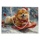 Chow Chow Dog in Sledge Laat het Sneeuw Kerstmis Groot Cadeauzakje (Achterkant)