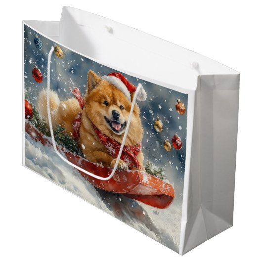 Chow Chow Dog in Sledge Laat het Sneeuw Kerstmis Groot Cadeauzakje (Voorkant Gekanteld)