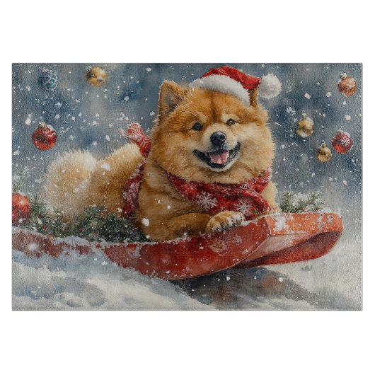 Chow Chow Dog in Sledge Laat het Sneeuw Kerstmis Snijplank (Voorkant)