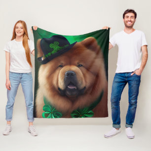 Chow Chow Dog in St. Patrick's Day Dress Fleece Deken