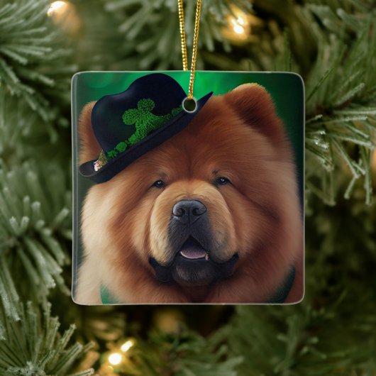 Chow Chow Dog in St. Patrick's Day Dress Keramisch Ornament (Boom)