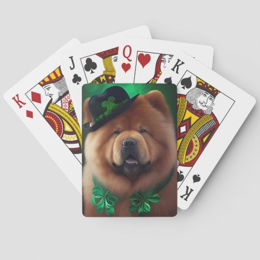 Chow Chow Dog in St. Patrick's Day Dress Pokerkaarten (Achterkant)