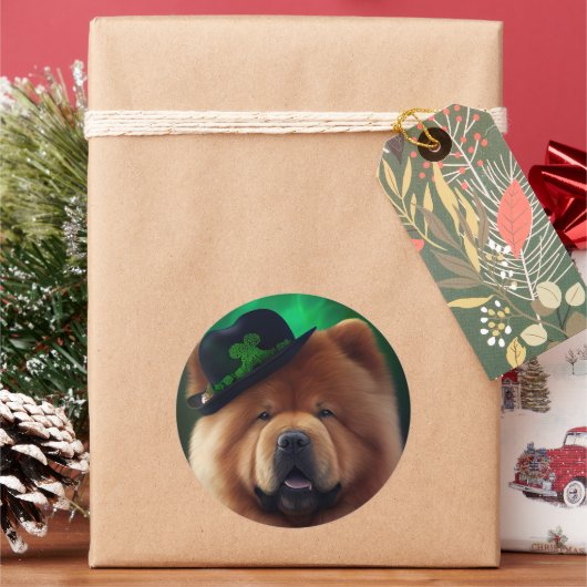 Chow Chow Dog in St. Patrick's Day Dress Ronde Sticker (Feestdagen)