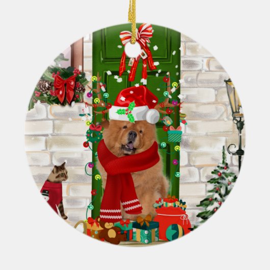 Chow Chow Dog Kerstmis Keramisch Ornament (Achterkant)
