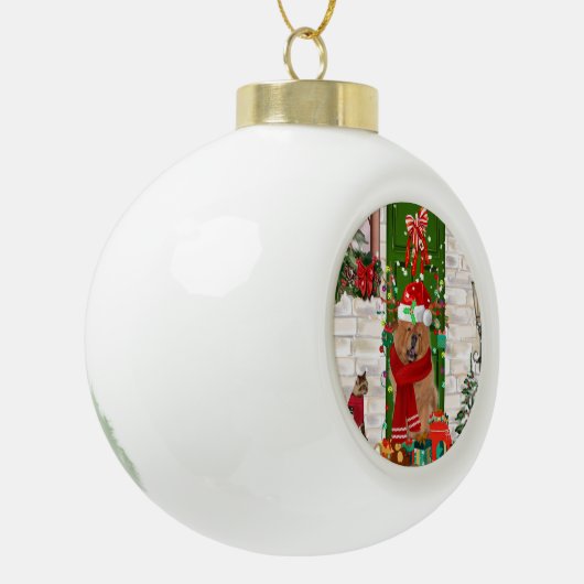 Chow Chow Dog Kerstmis Keramische Bal Ornament (Links)