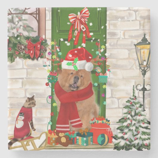 Chow Chow Dog Kerstmis Stenen Onderzetter (Voorkant)