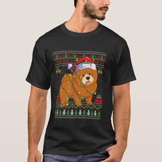 Chow Chow Dog Kerstverlichting Santa Lelijke Trui T-shirt (Voorkant)