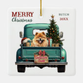 Chow Chow Dog Retro Truck Kerst Keramisch Ornament (Achterkant)