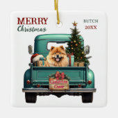 Chow Chow Dog Retro Truck Kerst Keramisch Ornament (Voorkant)