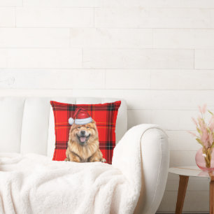 Chow Chow Dog Santa Plaid Kerstvakantie Kussen
