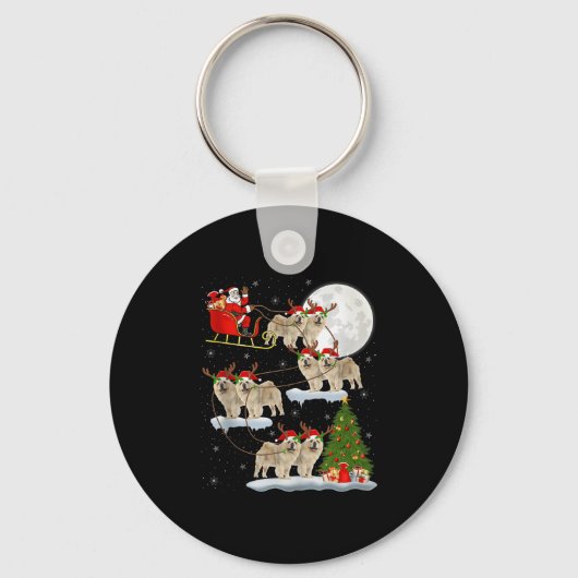Chow Chow Dog Santa Sleigh Flying Funny Magical Ch Sleutelhanger (Voorkant)